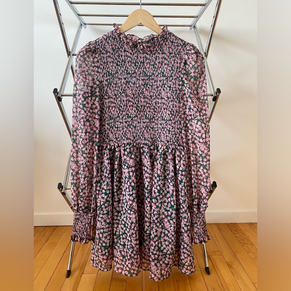 Green and Pink floral mini skater dress - Lulus